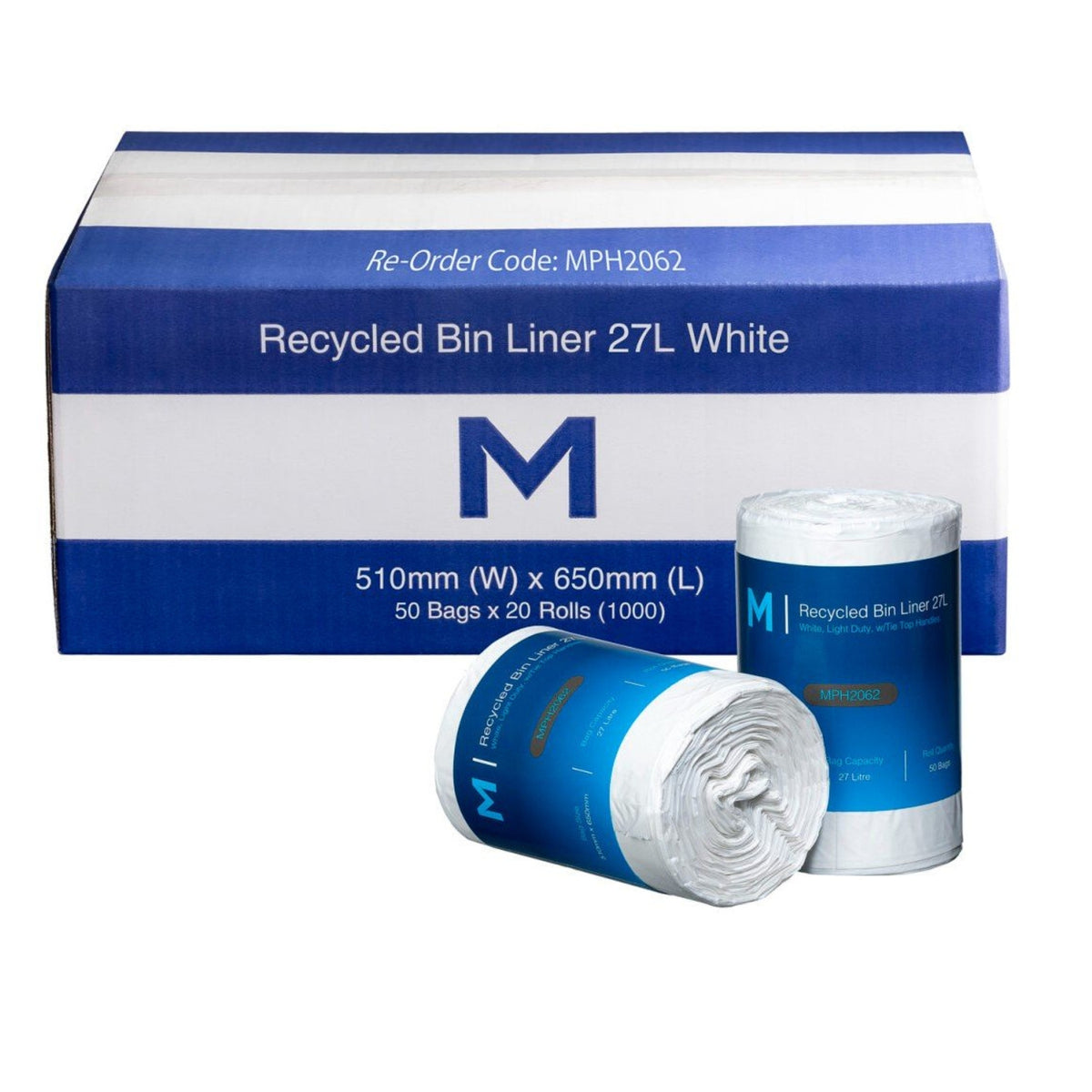 Matthews POR Recycled Bin Liner with Handles 27L – White, 510 x 650mm