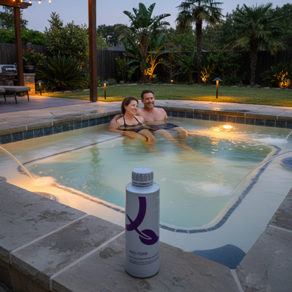 couple in spa pool with aqua-spa anti-foam