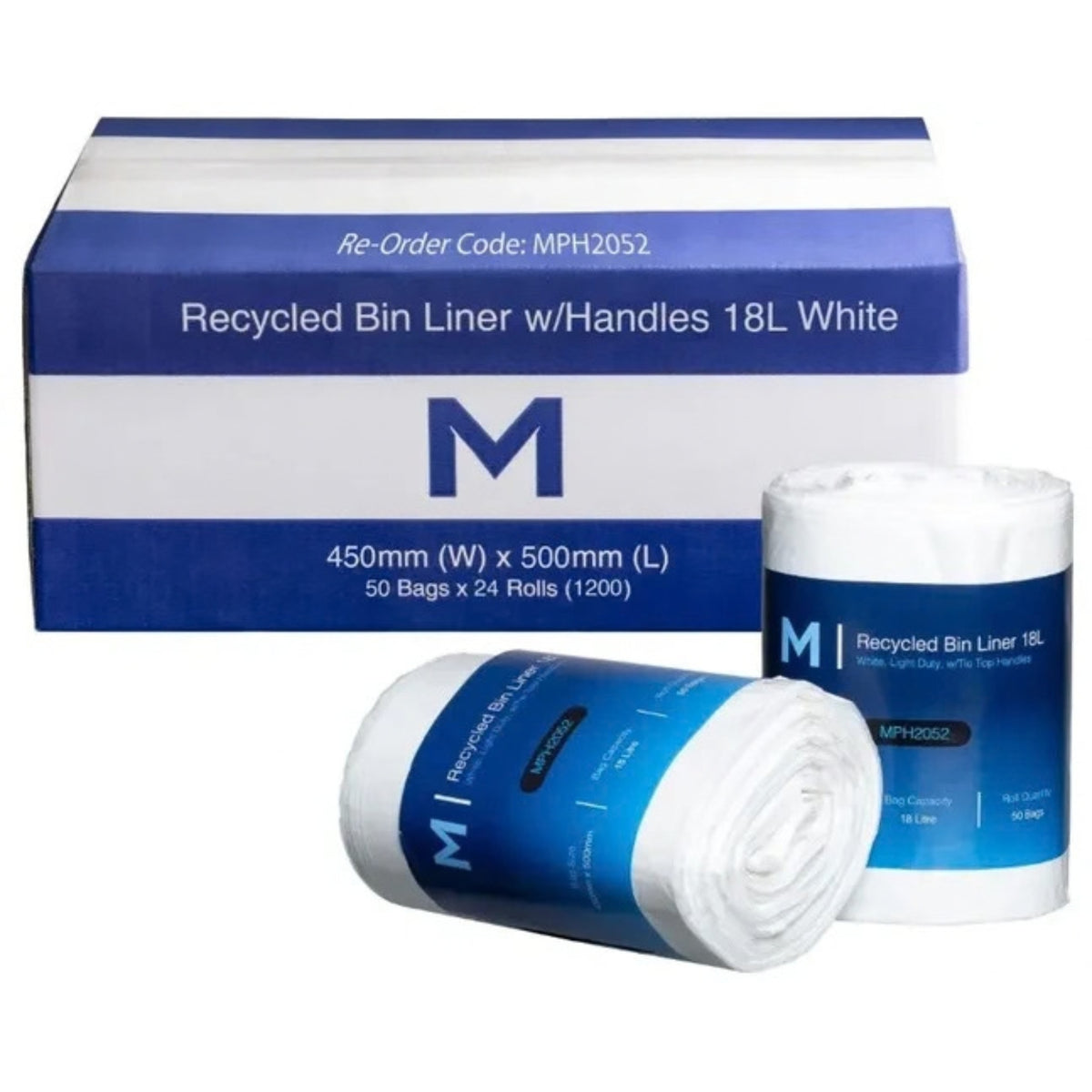 Matthews POR Recycled Bin Liner with Handles 18L – White, 50 Bags