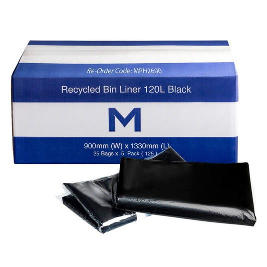 Matthews FP Recycled Bin Liner 120L - Black, 900mm x 1330mm x 50mu