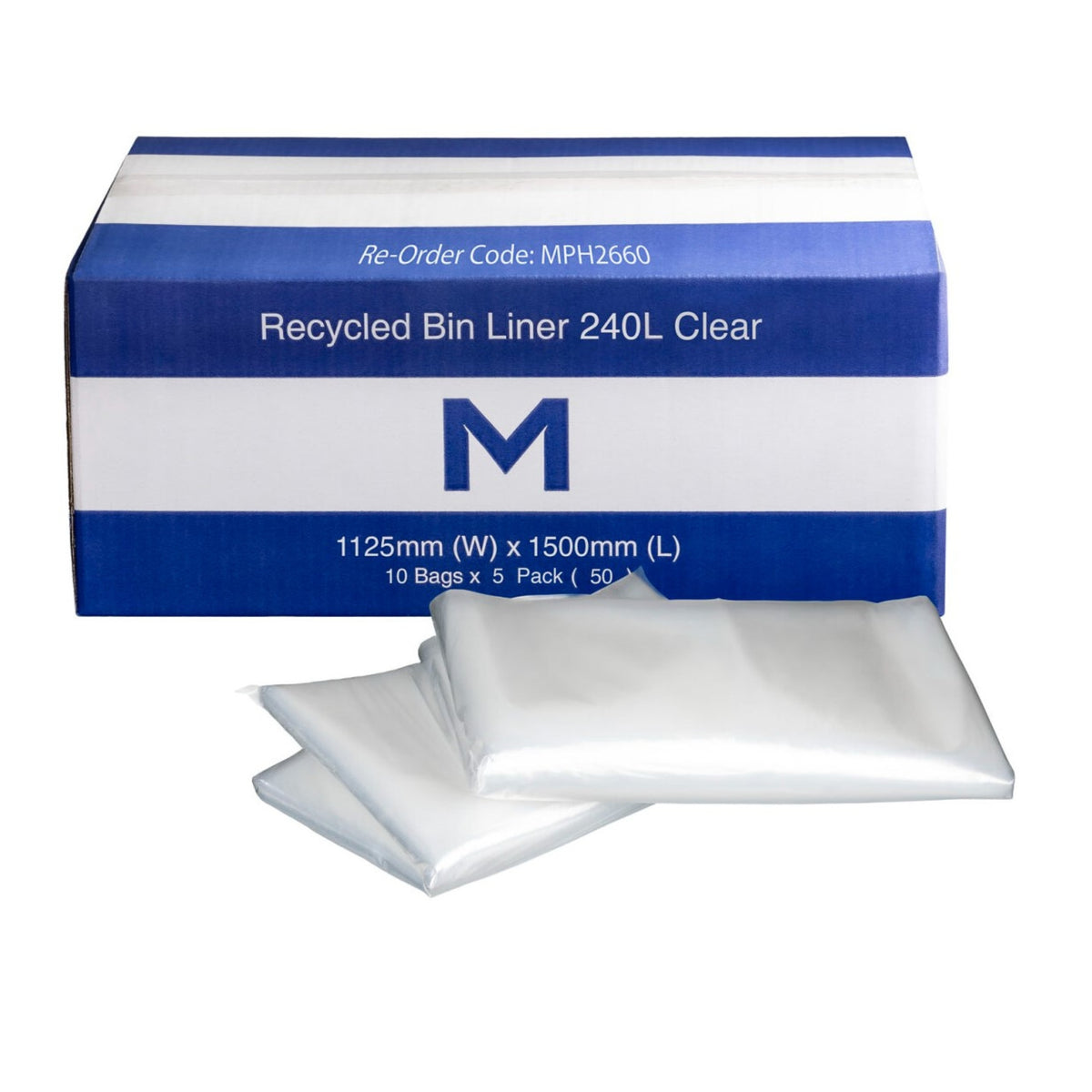 Matthews FP Recycled Bin Liner 240L - Clear, 1125mm x 1500mm x 100mu